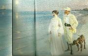 Peter Severin Kroyer sommeraften ved skagens strand, kunstneren med hustru oil painting on canvas